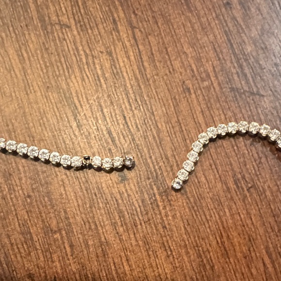 14k Stamped 585 Gold Tennis Necklace Broken Needs To Be Fixed - Picture 8 of 13